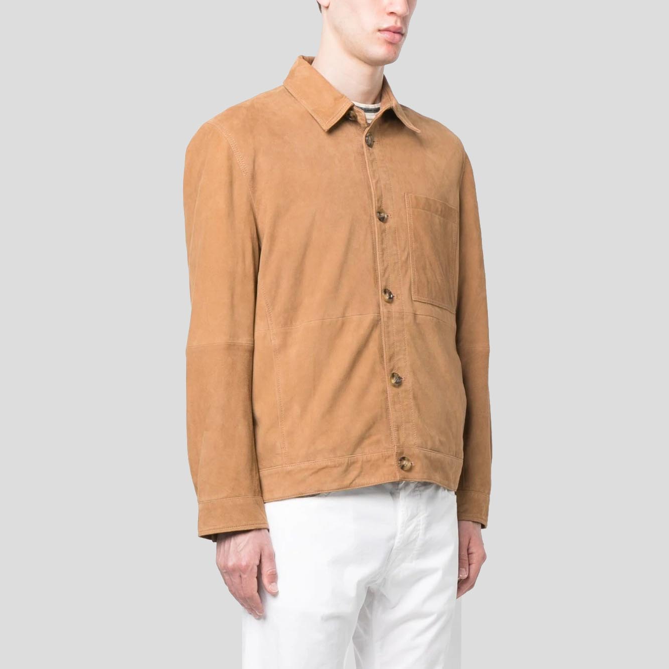 Men's Caramel Brown Suede Leather Shirt