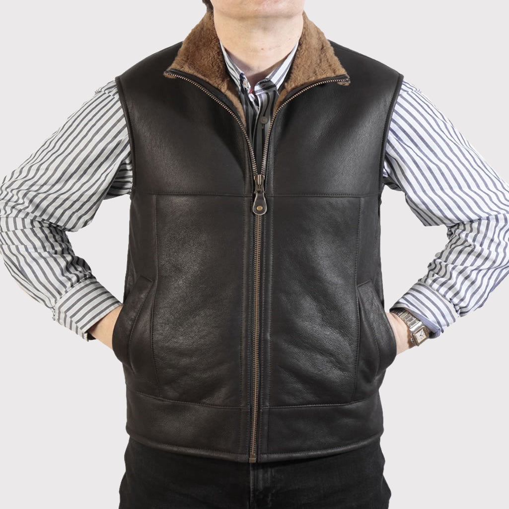 Men's Caramel Nappa Lamb Leather Sheepskin Gilet