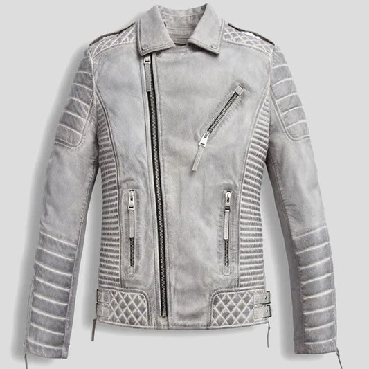 Men's Chrome White Waxed Biker Leather Motorcycle Jacket Men's Chrome White Waxed Biker Motorcycle Jacket - Stylish and Durable