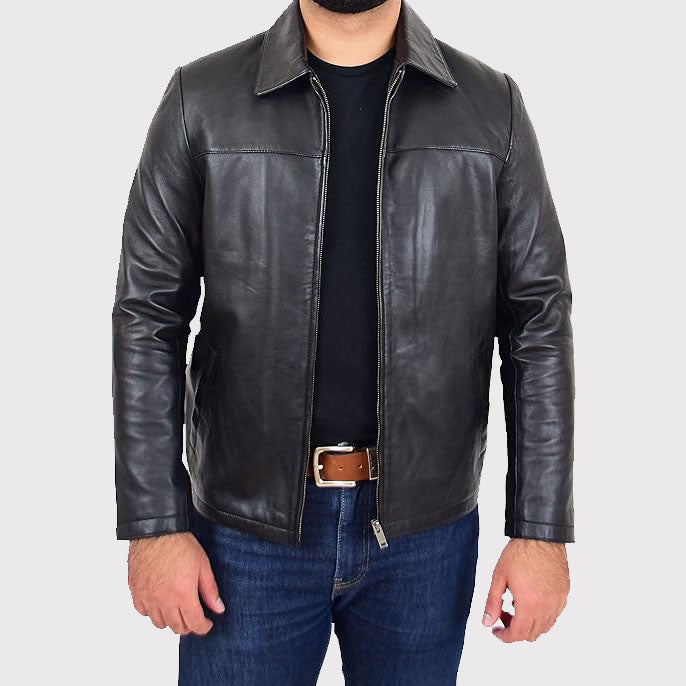 Men's Classic Relaxed Fit Leather Box Jacket