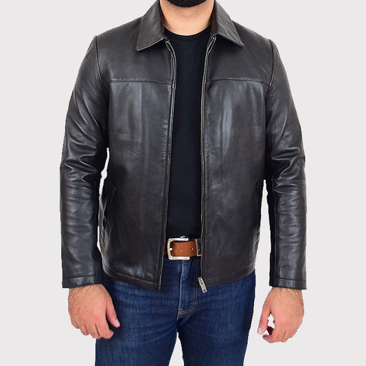 Men's Classic Relaxed Fit Real Leather Box Jacket Men's Classic Relaxed Fit Leather Box Jacket