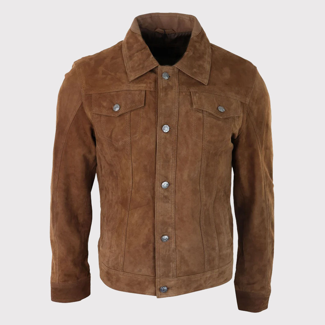 Men's Classic Vintage Suede Biker Jacket Brown