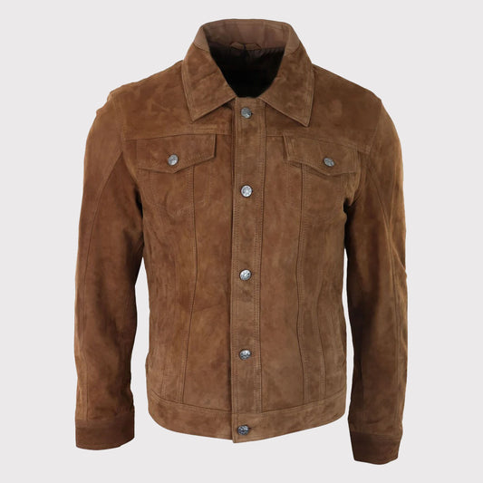 Men's Classic Vintage Suede Leather Biker Jacket Men's Classic Vintage Suede Biker Jacket Brown