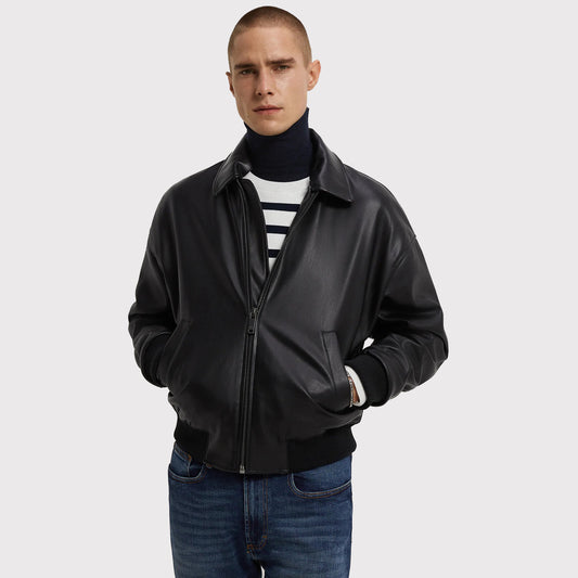 Men’s Classy Black Bomber PU Leather Jacket Men’s Classy Black Bomber PU Leather Jacket