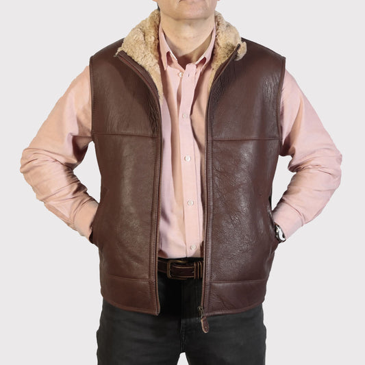 Men's Cognac Leather Sheepskin Gilet Men's Cognac Leather Sheepskin Gilet