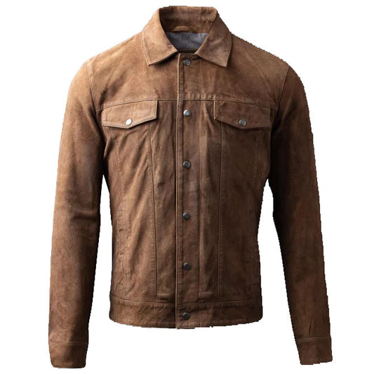 Men's Cognac Suede Leather Jacket - Classic Style Men's Cognac Suede Leather Jacket - Classic Style
