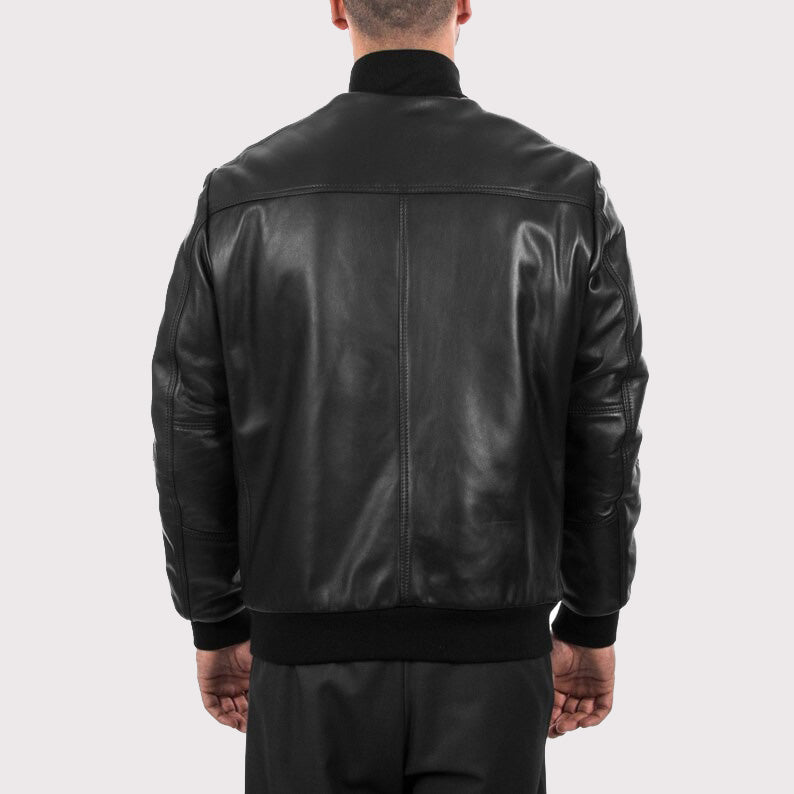 Black Leather Bomber Jacket