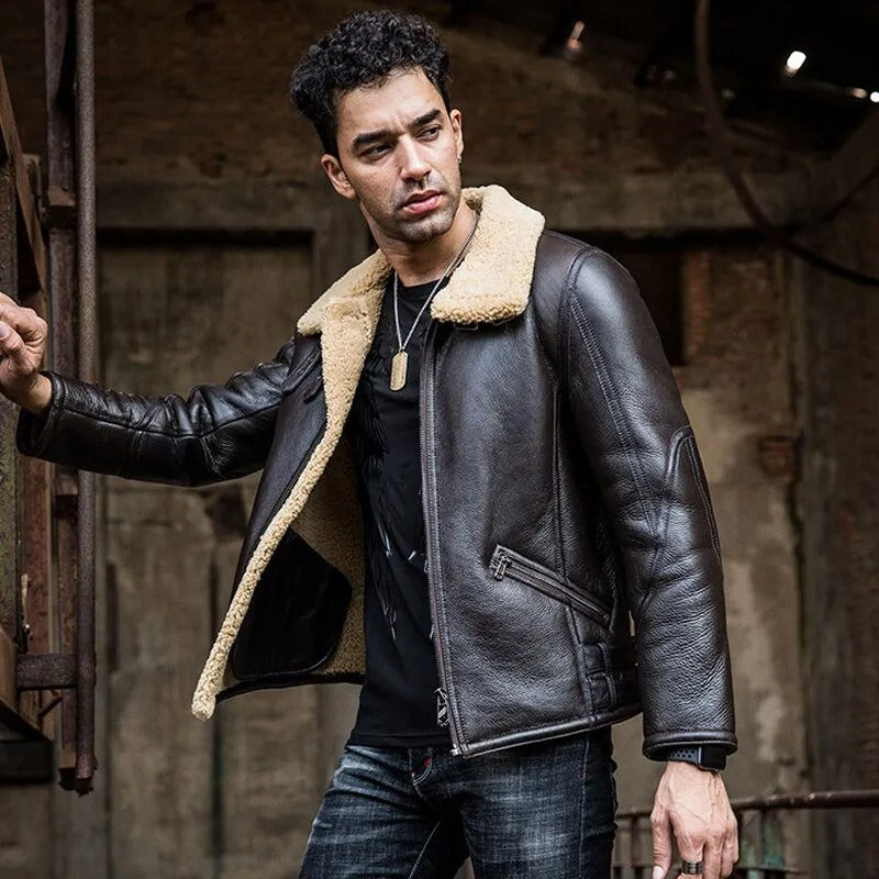 Men's Dark Brown B3 Shearling Sheepskin Leather Jacket