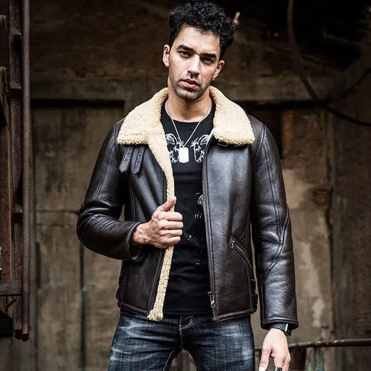 Men's Dark Brown B3 Shearling Sheepskin Leather Jacket Dark Brown B3 Shearling Sheepskin Leather Jacket