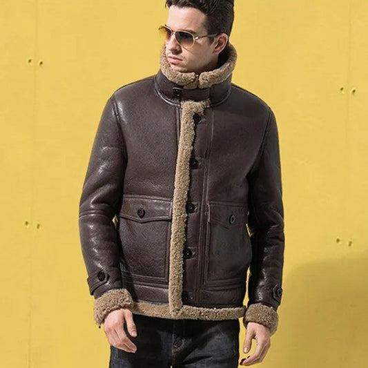 Men's Dark Brown B3 Sheepskin Shearling Jacket Dark Brown B3 Sheepskin Shearling Jacket for Men
