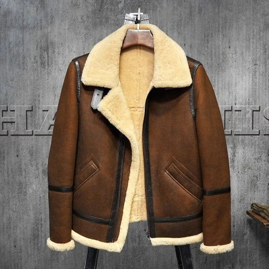 Men's Dark Brown Shearling B3 Flying Jacket - Warmth and Style Dark Brown Shearling B3 Flying Jacket