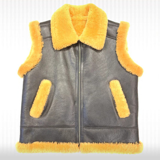 Men's Dark Brown Sheepskin Leather Whiskey Fur Shearling Vest Men's Dark Brown Shearling Vest
