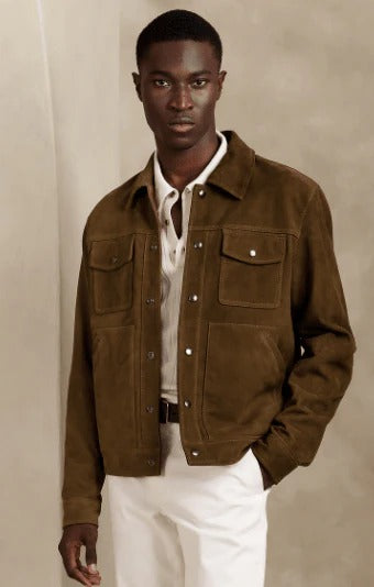 Men's Dark Brown Suede Leather Trucker Jacket Men's Dark Brown Suede Leather Trucker Jacket