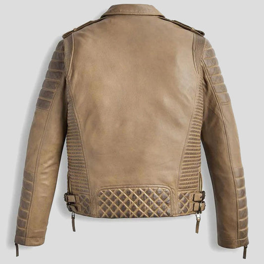Men's Desert Brown Waxed Leather Biker Jacket