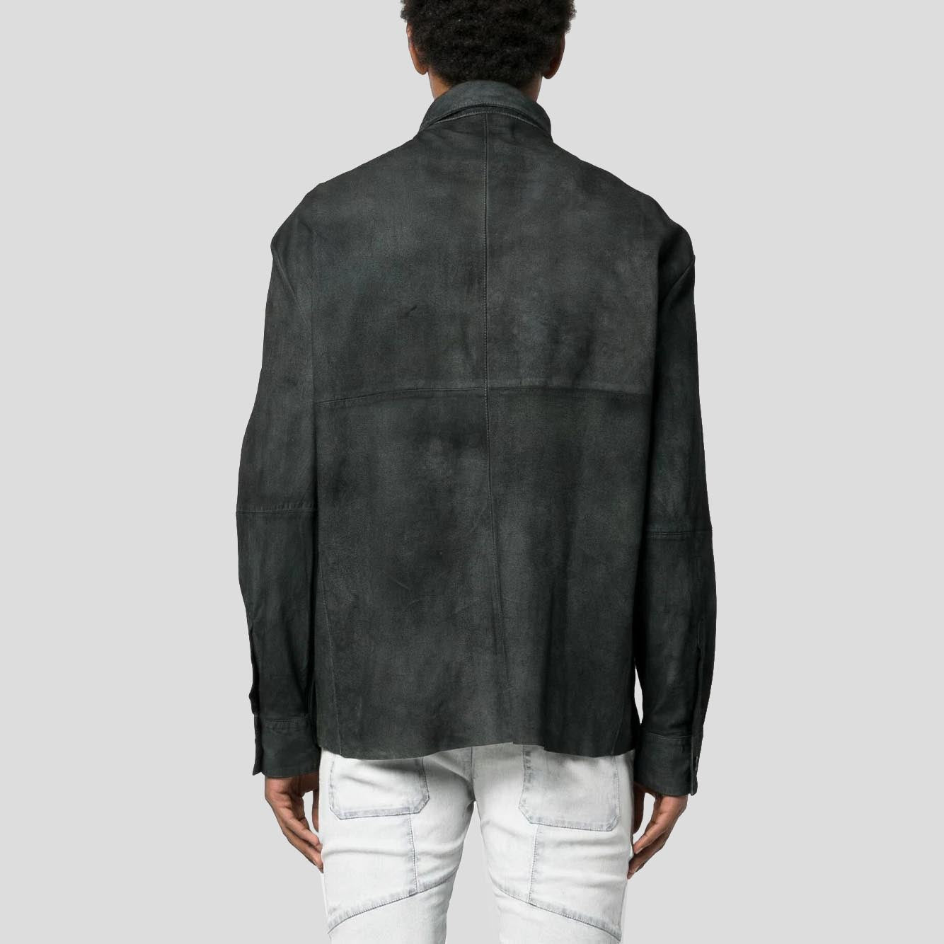 Men's Distressed Black Suede Leather Shirt