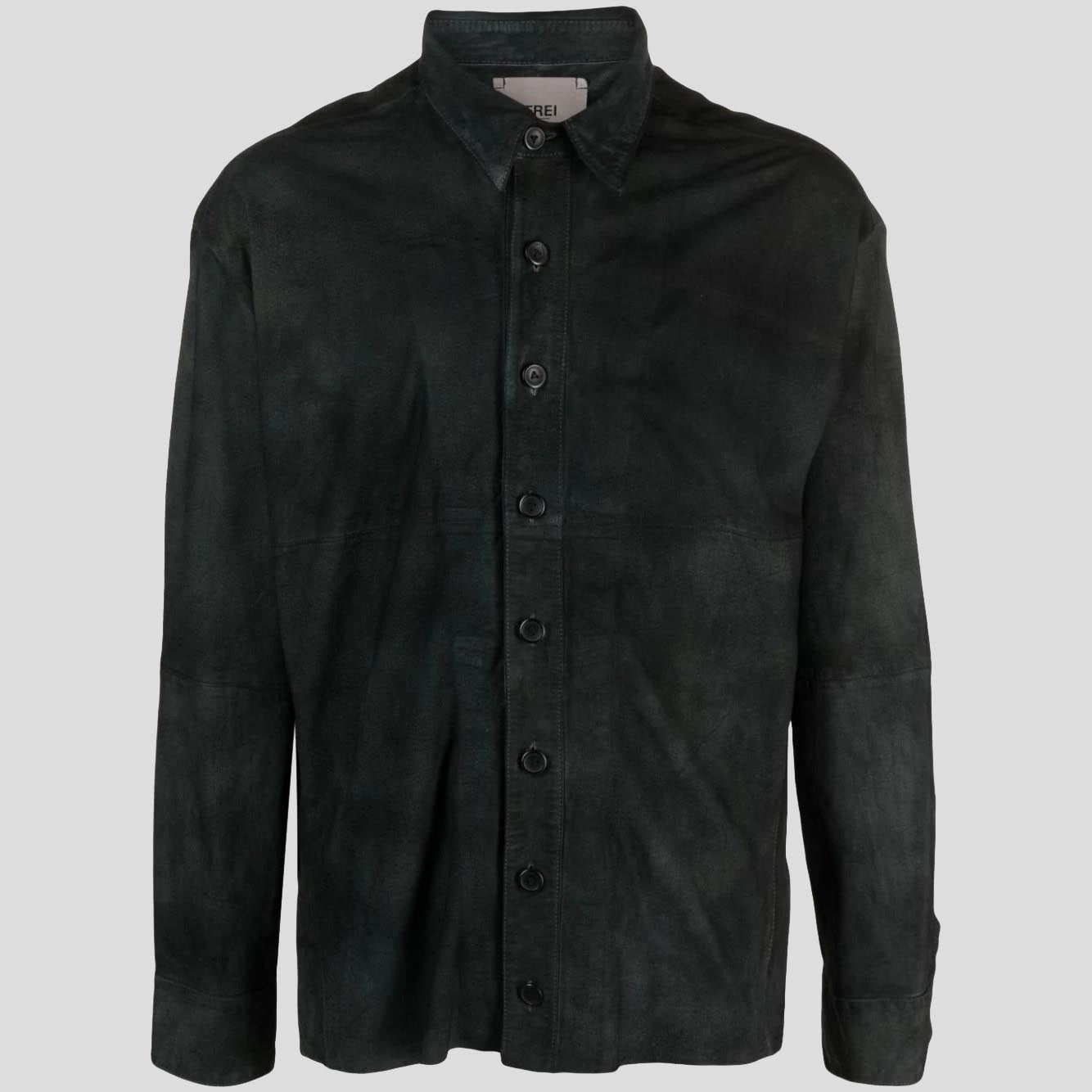 Men's Distressed Black Suede Leather Shirt