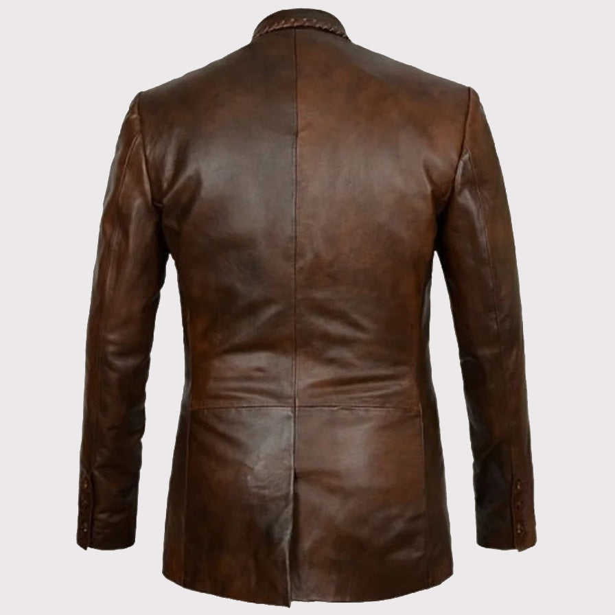 Men's Distressed Brown Leather Blazer