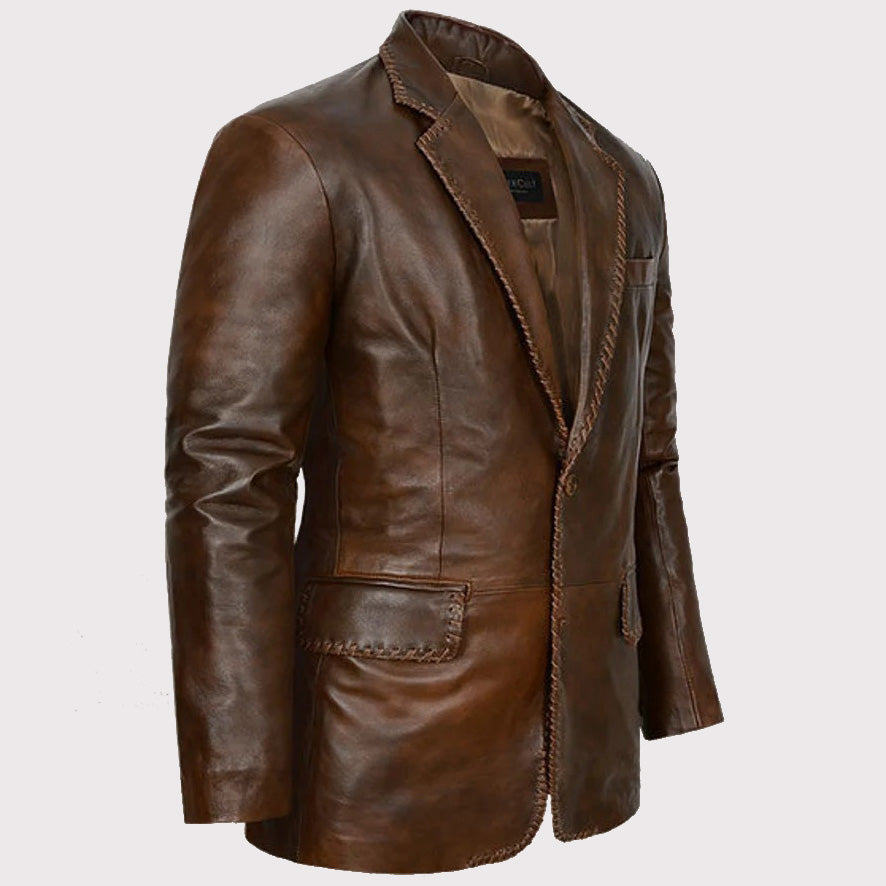 Men's Distressed Brown Leather Blazer