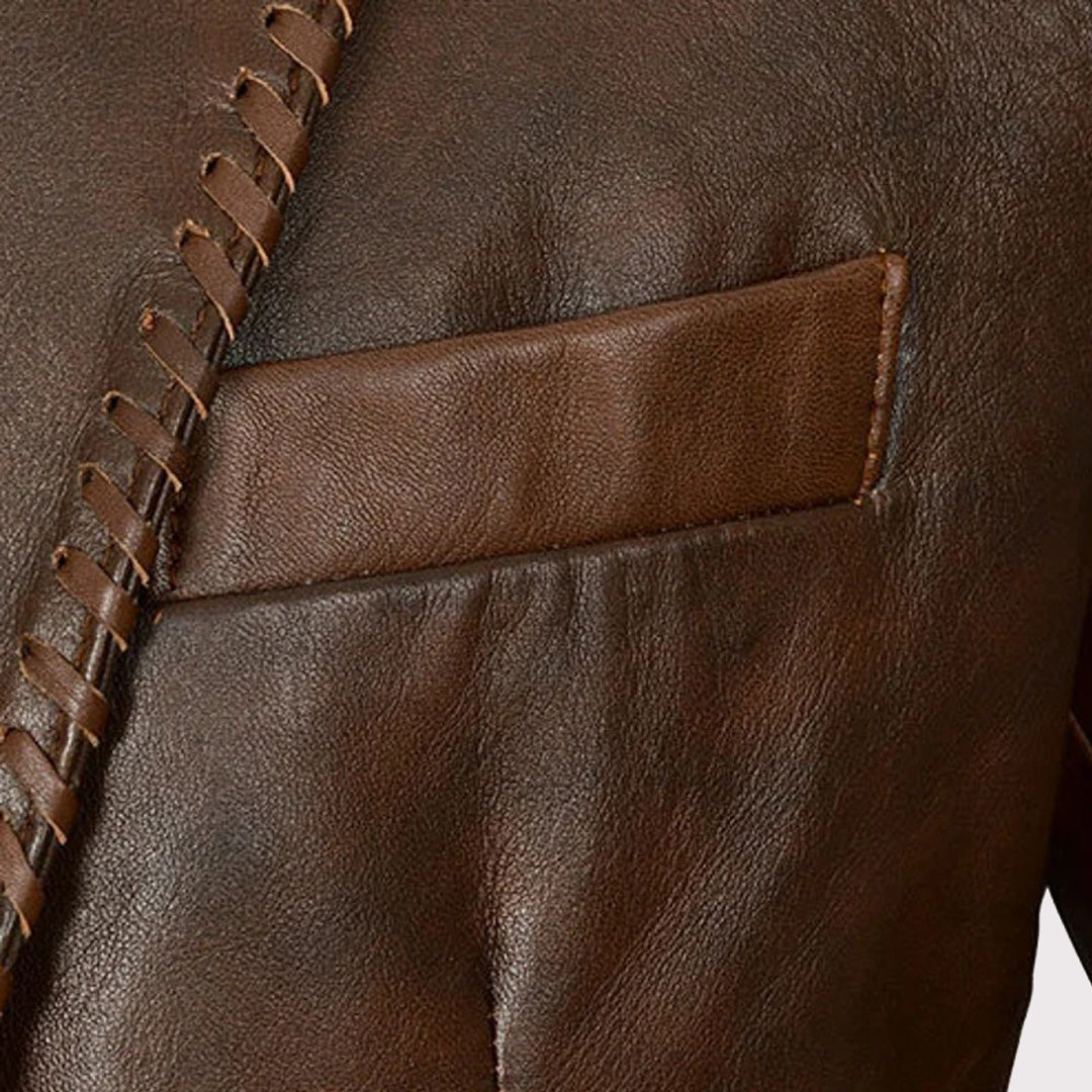 Men's Distressed Brown Leather Blazer