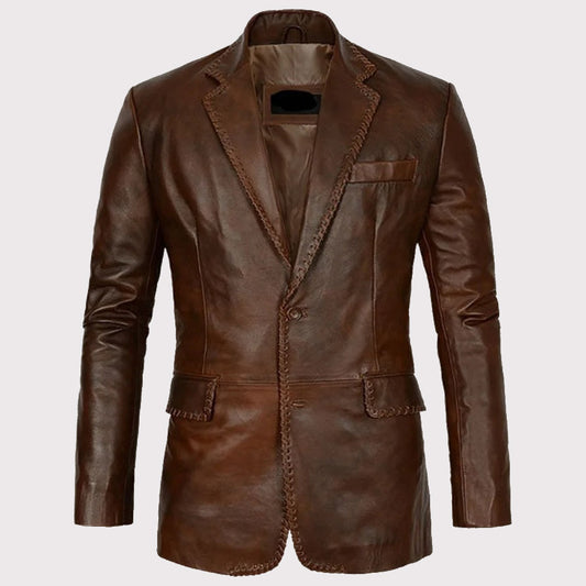 Men's Distressed Brown Leather Blazer Distressed Brown Leather Blazer
