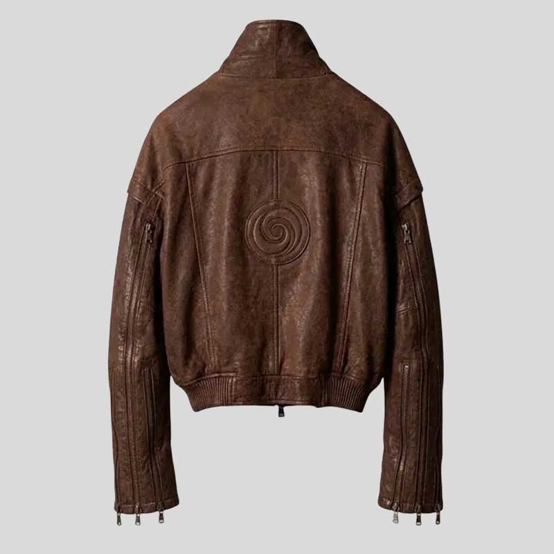 Men's Distressed Brown Leather Bomber Jacket