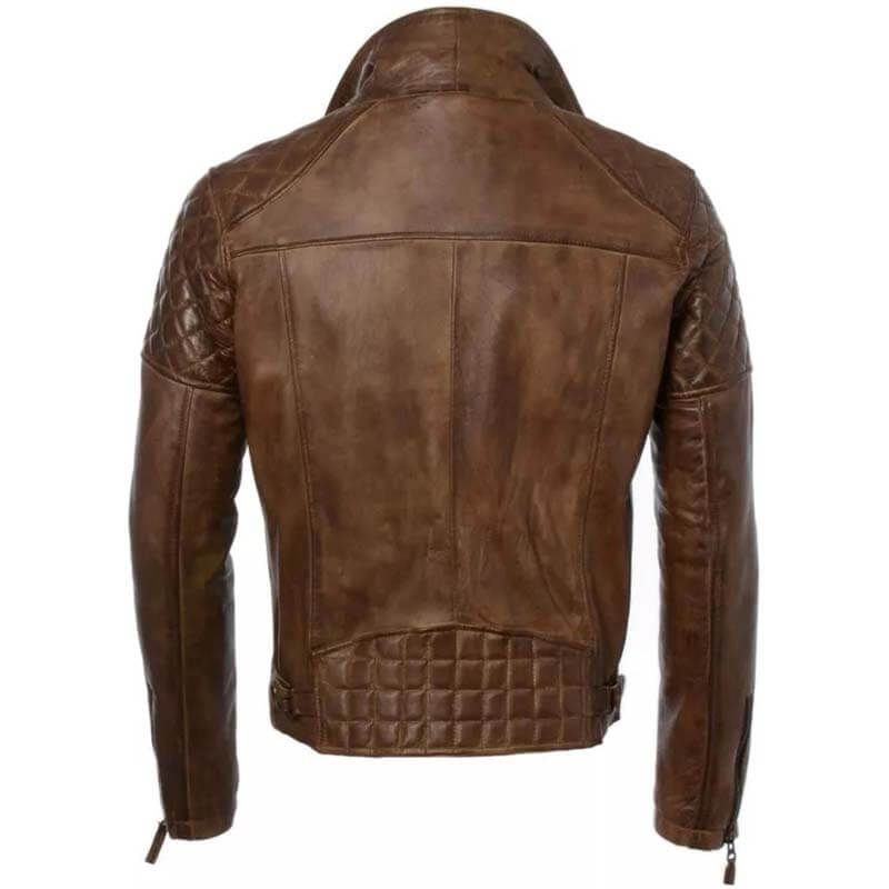 Men's Distressed Brown Leather Cafe Racer Jacket