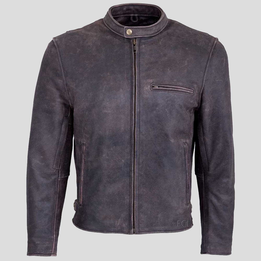 Men's Distressed Brown Leather Motorcycle Jacket