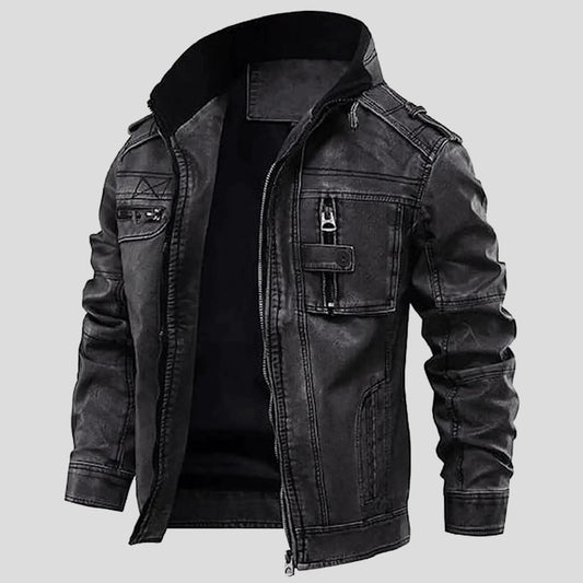 Men's Distressed Grey Cafe Racer Leather Jacket Men's Distressed Grey Cafe Racer Leather Jacket