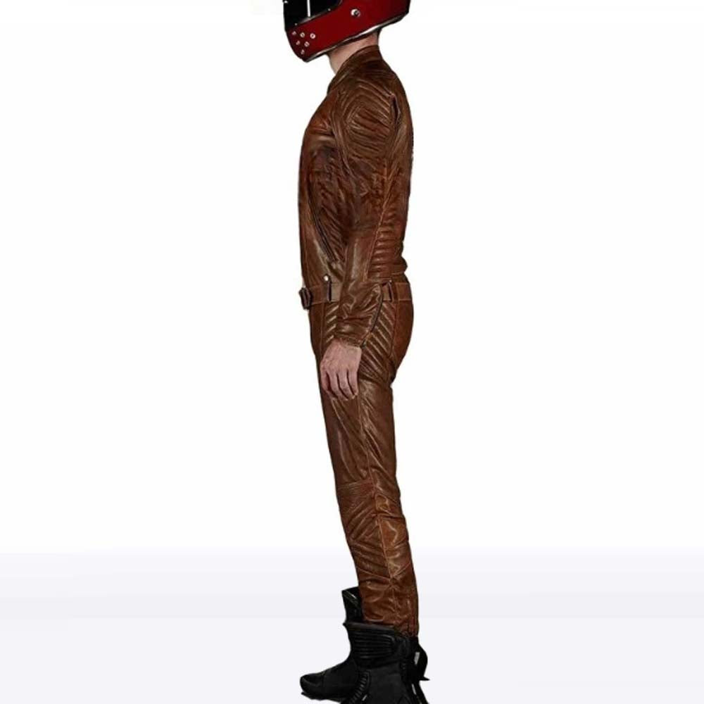Men’s Distressed Leather Biker Jumpsuit