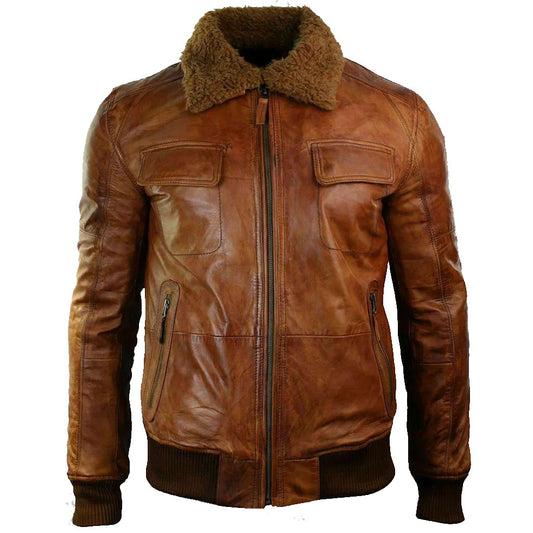 Men's Fashion Brown Fur Collar Winter Leather Jacket Men's Fashion Brown Fur Collar Winter Leather Jacket