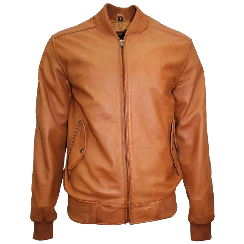 Men's Fashion Lambskin Leather Bomber Jacket