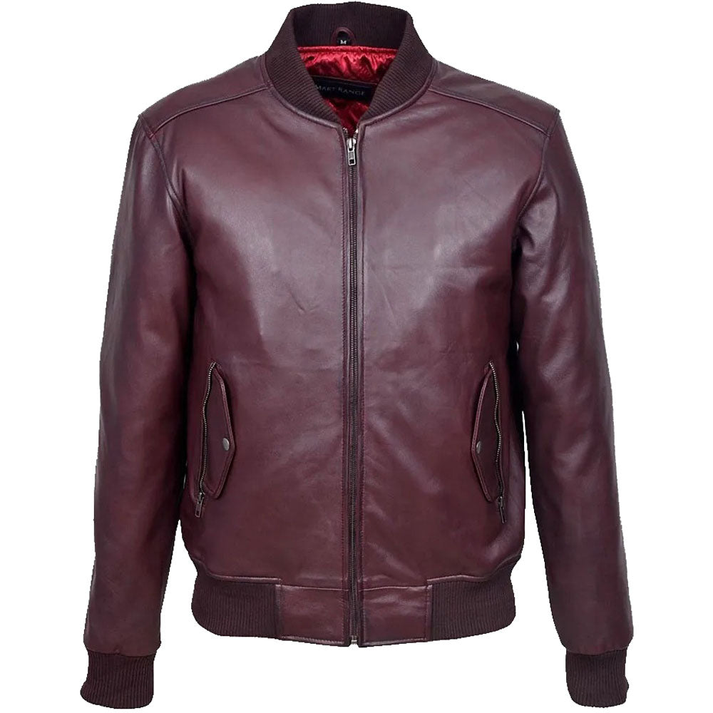 Men's Fashion Lambskin Leather Bomber Jacket