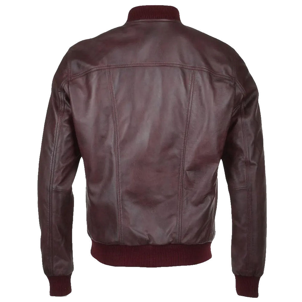 Men's Fashion Oxblood Leather Bomber Jacket