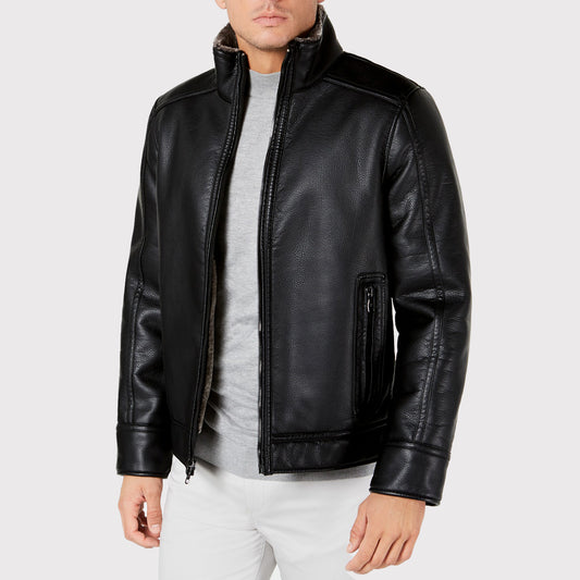 Men’s Faux Leather Jacket with Shearling Lining