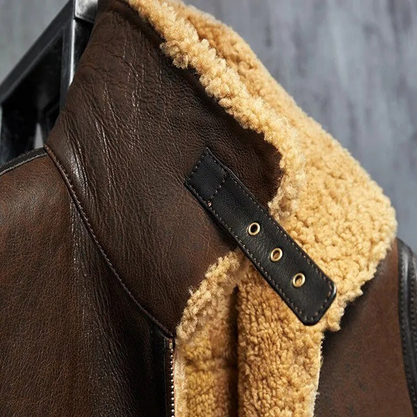 Men's Flying B3 Shearling Jacket - Dark Brown Aviator Coat