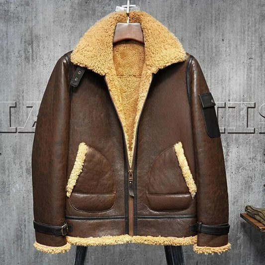 Men's Flying B3 Shearling Jacket - Dark Brown Aviator Coat Men's Flying B3 Shearling Jacket - Dark Brown Aviator Coat