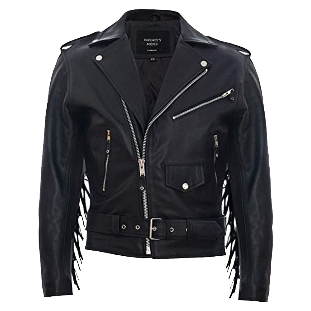 Men's Fringe Hide Leather Brando Tasseled Motorcycle Jacket