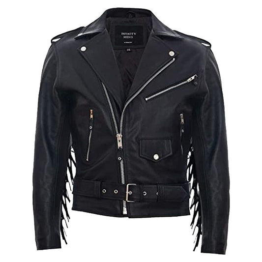 Men's Fringe Hide Leather Brando Tasseled Motorcycle Jacket Men's Fringe Hide Leather Brando Tasseled Motorcycle Jacket