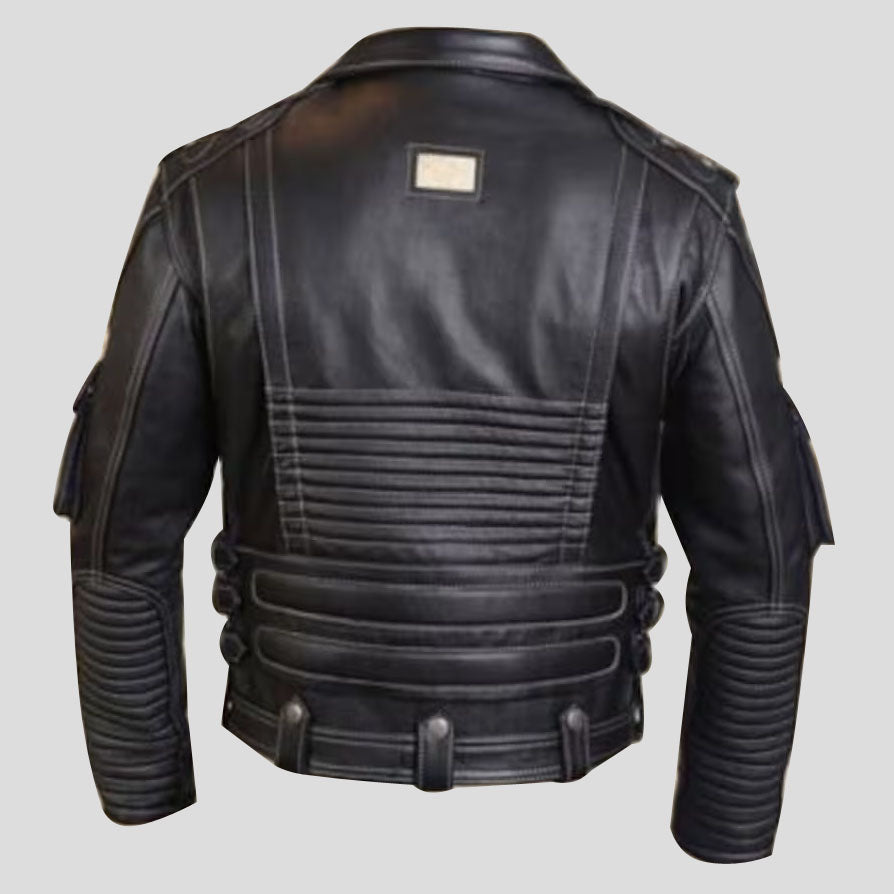 Men's Genuine Cowhide Premium Leather Motorcycle Biker Leather Jacket Black