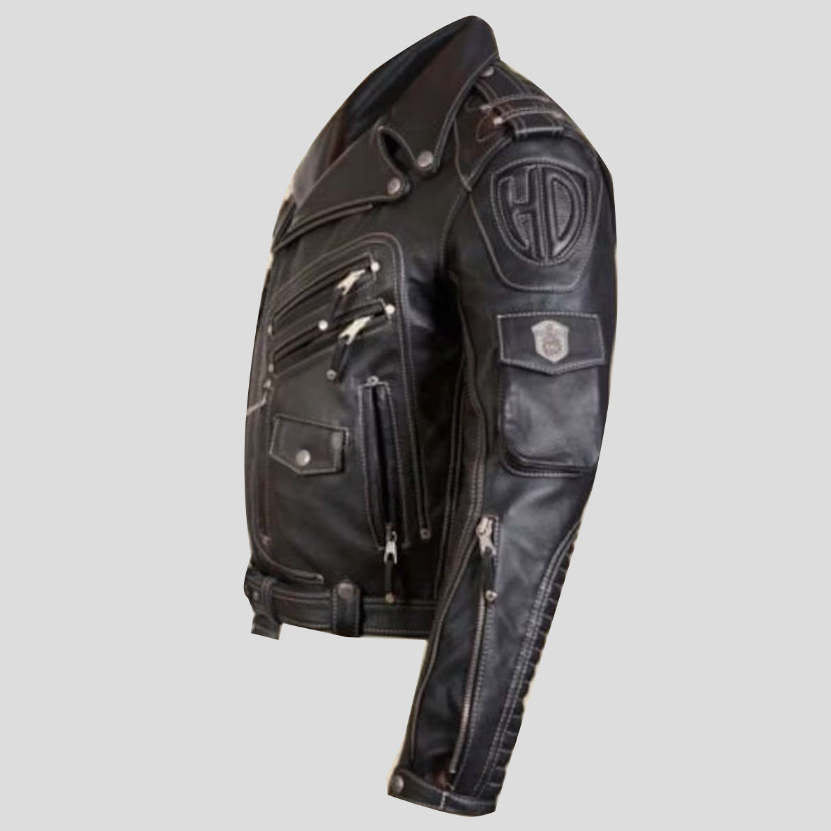 Men's Genuine Cowhide Premium Leather Motorcycle Biker Leather Jacket Black