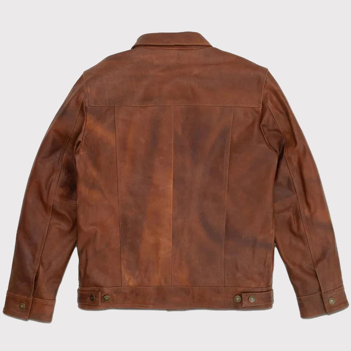 Men's Plain Brown Goatskin Trucker Jacket