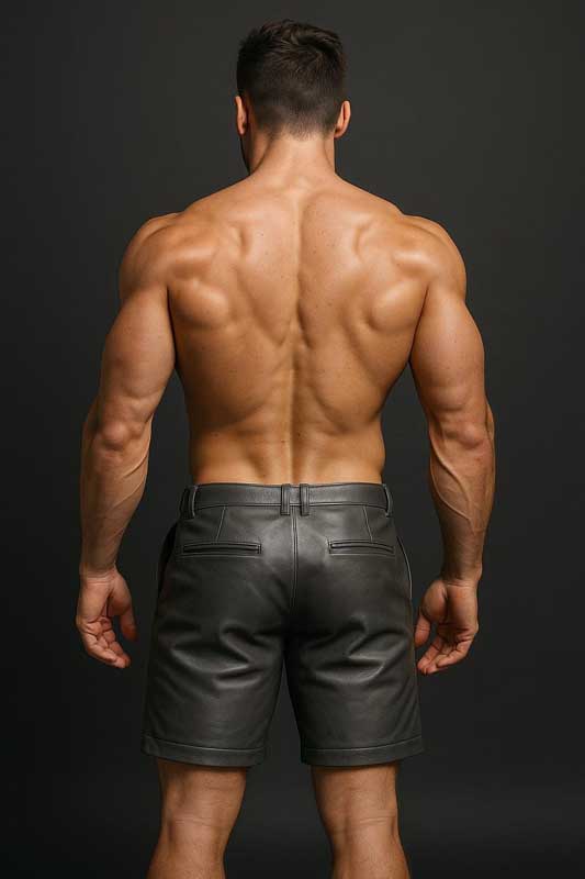 Mens Handmade Gray Leather Biker Shorts Genuine Sheepskin Slim Fit