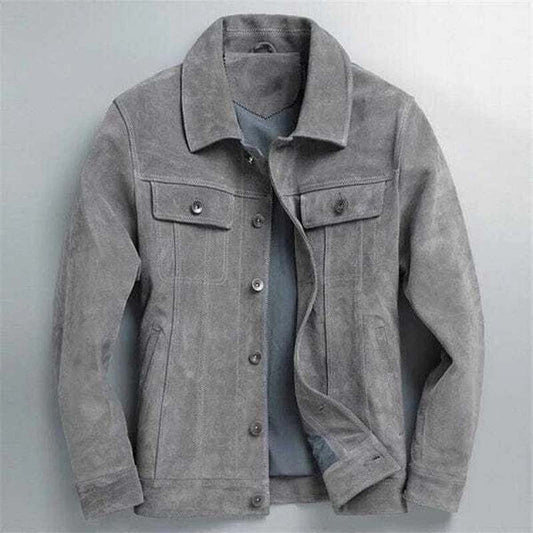 Men's Gray Suede Leather Trucker Jacket Men's Gray Suede Leather Trucker Jacket