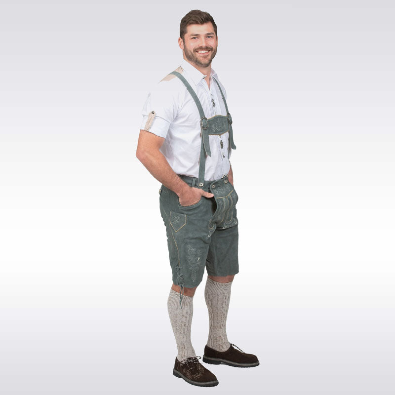 Men’s Grey Leather Lederhosen Shorts Set – Oktoberfest Outfit