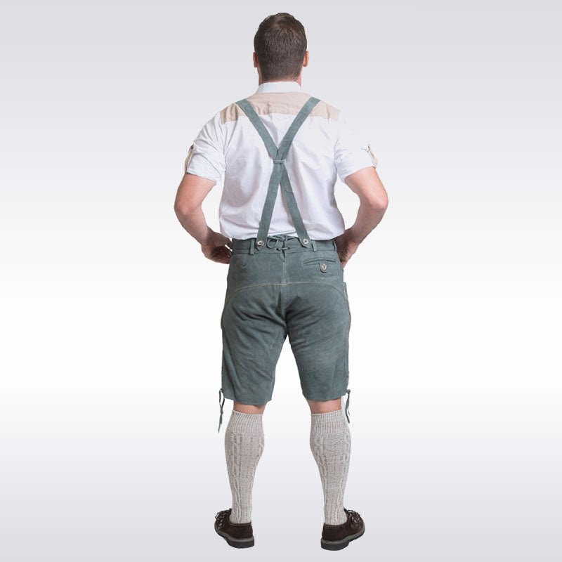 Men’s Grey Leather Lederhosen Shorts Set – Oktoberfest Outfit