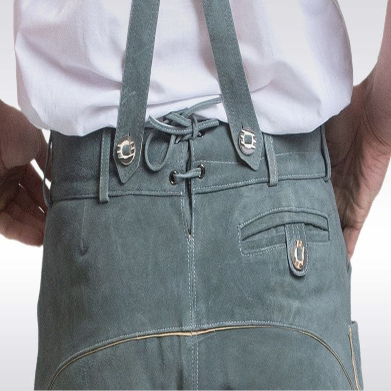 Men’s Grey Leather Lederhosen Shorts Set – Oktoberfest Outfit