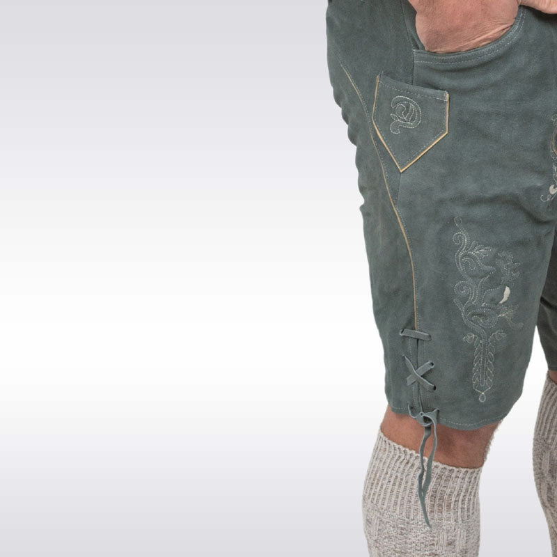 Men’s Grey Leather Lederhosen Shorts Set – Oktoberfest Outfit