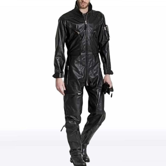 Men’s High-Fashion Sheepskin Black Leather Jumpsuit Men’s High-Fashion Sheepskin Black Leather Jumpsuit