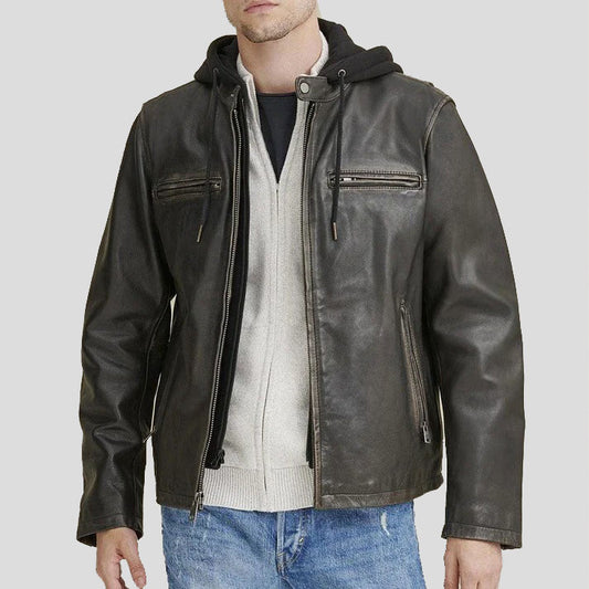 Hooded Biker Leather Jacket For Men Men's Hooded Biker Leather Jacket - Stylish and Functional