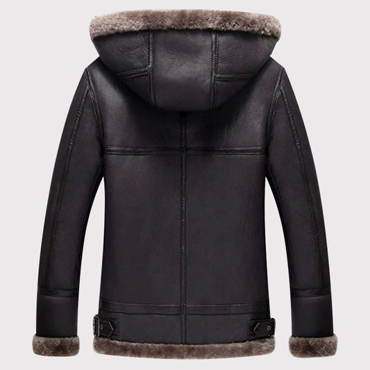 Men's Hooded Shearling Flight Jacket - Aviator Coat